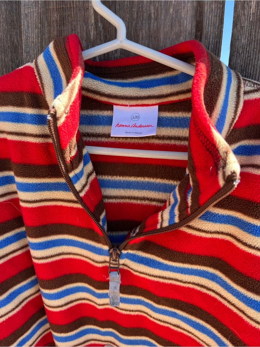 Kids sweater Hanna Andersson Red, Brown, Blue, Cream Striped Fleece Pullover